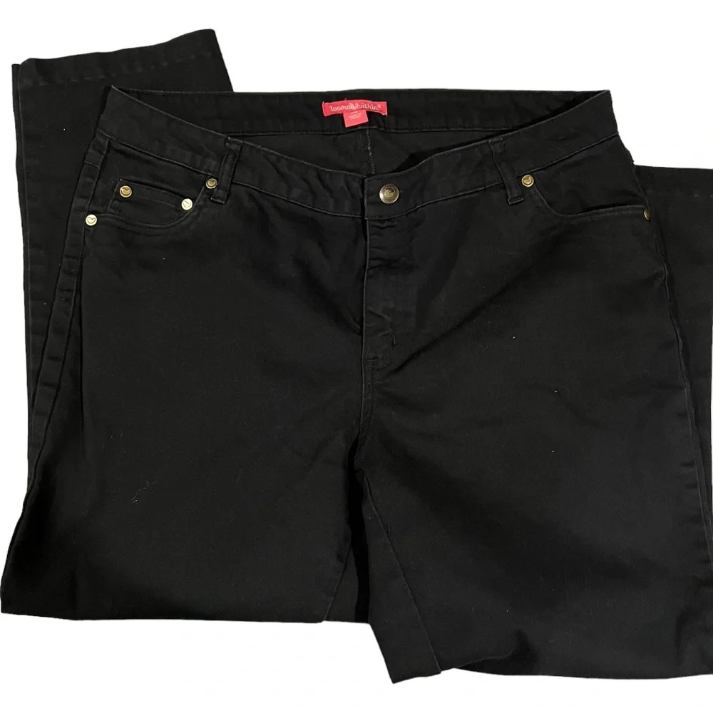 Woman Within Black Jeans 5 Pocket style w Stretch size 14W 25" Inseam Boot Cut - Picture 6 of 9